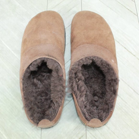 *LL Bean Brown Suede Slip-On Shearling Lined Clogs Slippers Size 10.5 Inches - Picture 7 of 9